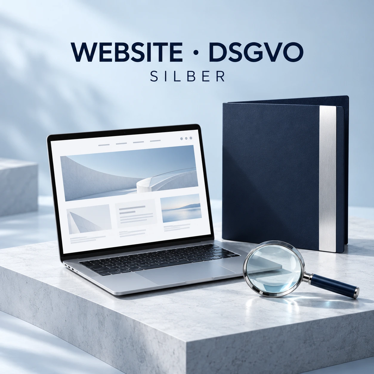 Symbolisches Produktmotiv: Prüfung Webseite auf DSGVO Compliance SILBER