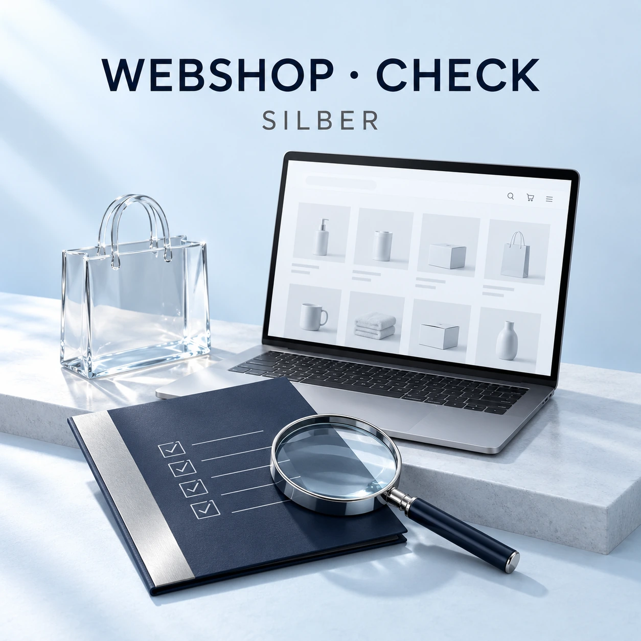Symbolisches Produktmotiv: Webshop Check SILBER